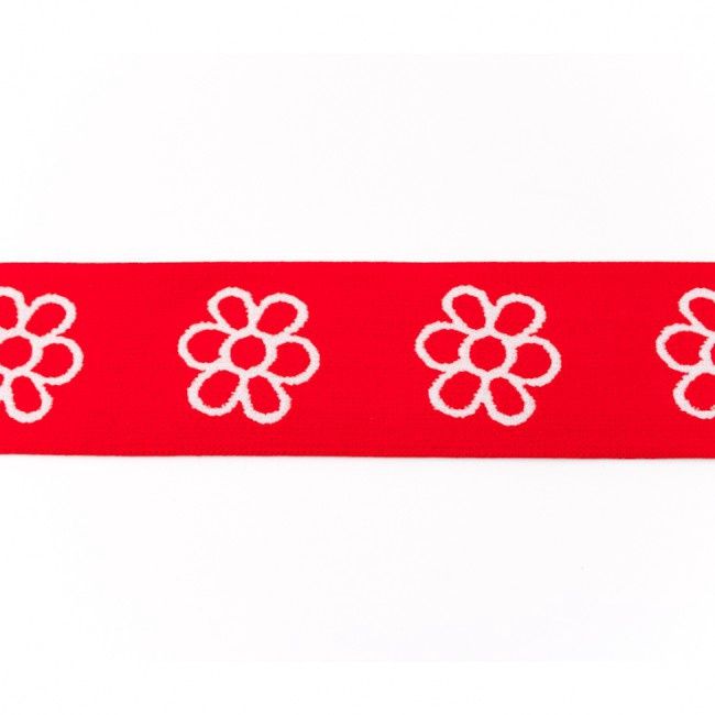 Elastiek met geweven bloem rood