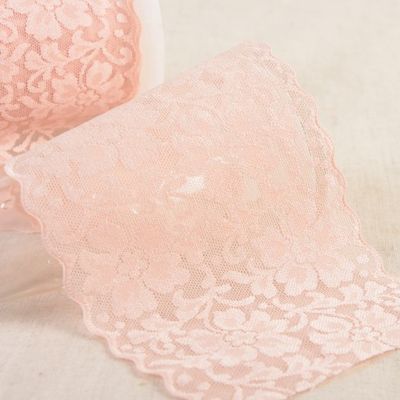 Elastische kant met bloem 100 mm zalm