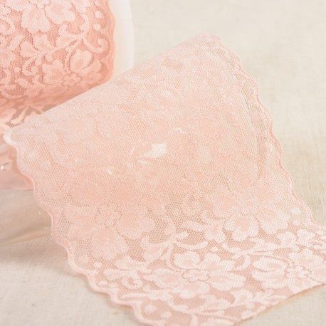 Elastische kant met bloem 100 mm zalm