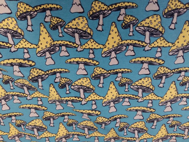 Organic Jersey paddestoelen petrol