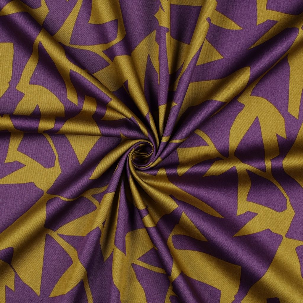 Cotton Satin Abstract paars/geel