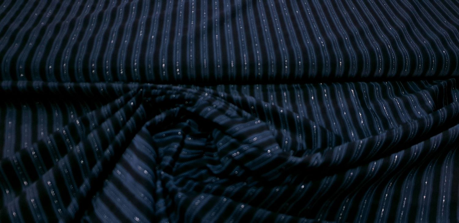 Lycra blauw met streep glitter
