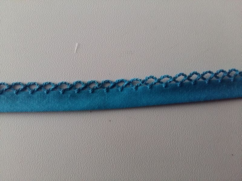 Biais katoen met gehaakte rand blauw