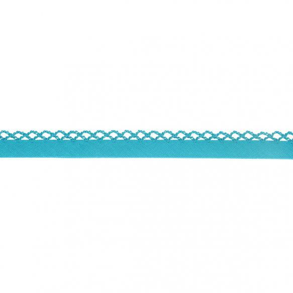 Biais katoen met gehaakte rand blauw
