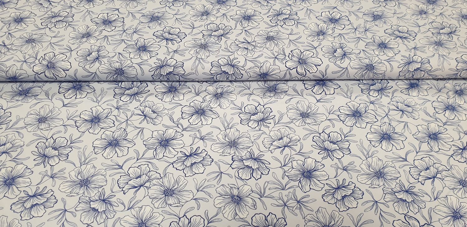 Lycra licht blauw bloem