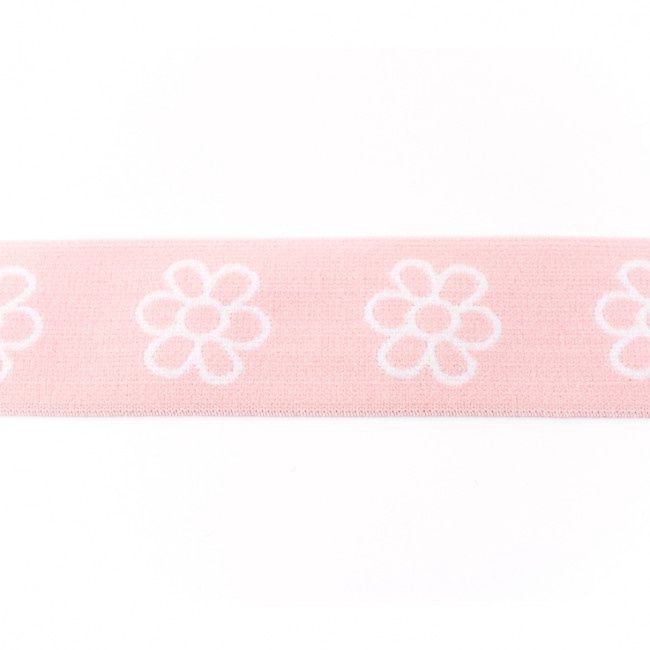 Elastiek met geweven bloem roze