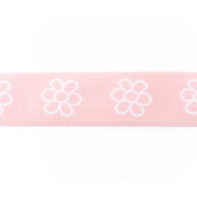 Elastiek met geweven bloem roze