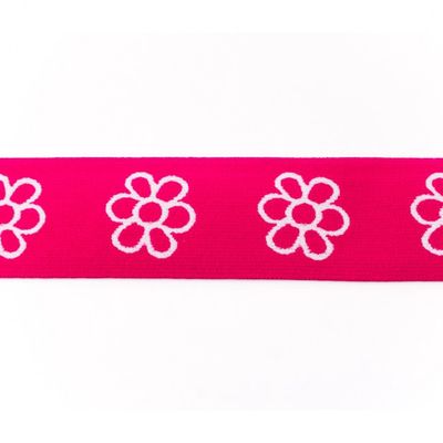 Elastiek met geweven bloem fuschia
