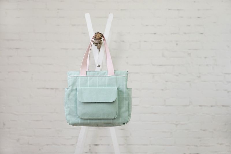 Thin grid katoen canvas gabardine light harbor aqua