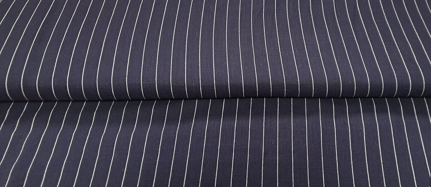 Rayon linnen blauw met krijtstreep