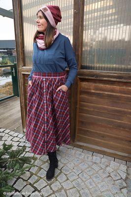 Flanel katoen bordeaux/blauw
