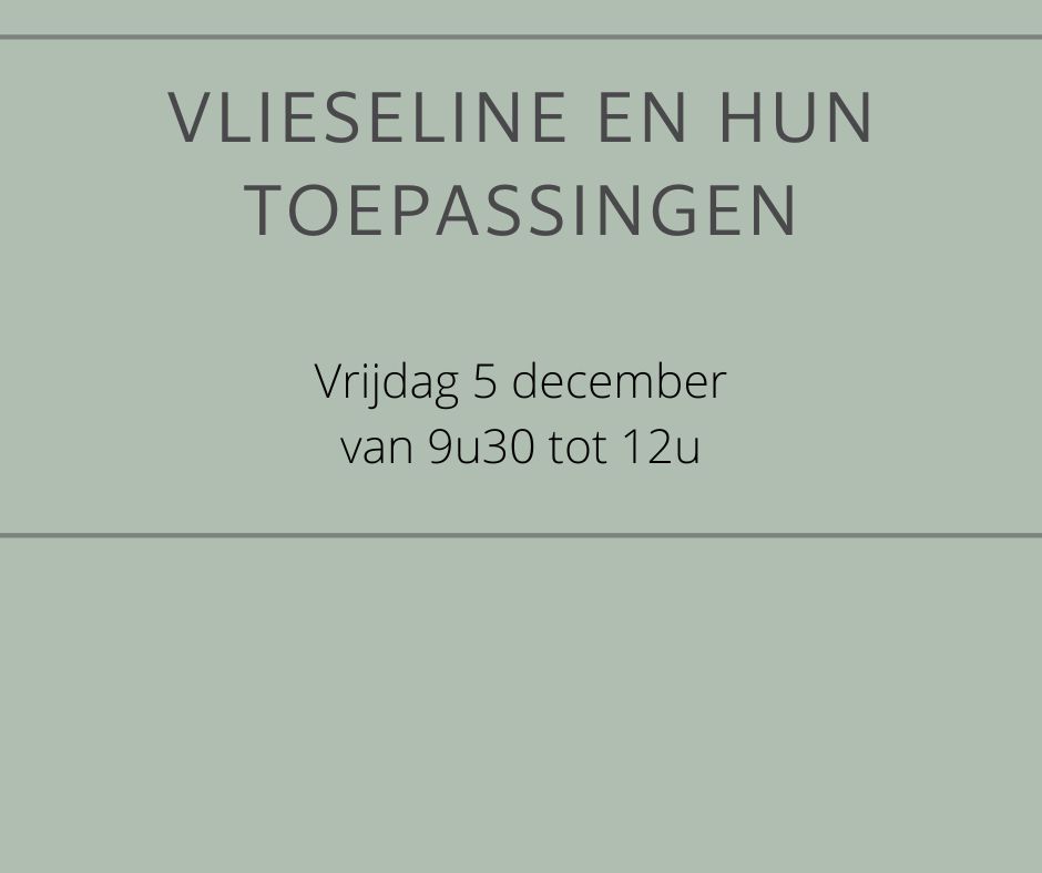 Workshop: Vlieseline en hun toepassingen vrijdag 5 december van 9u30 tot 12u