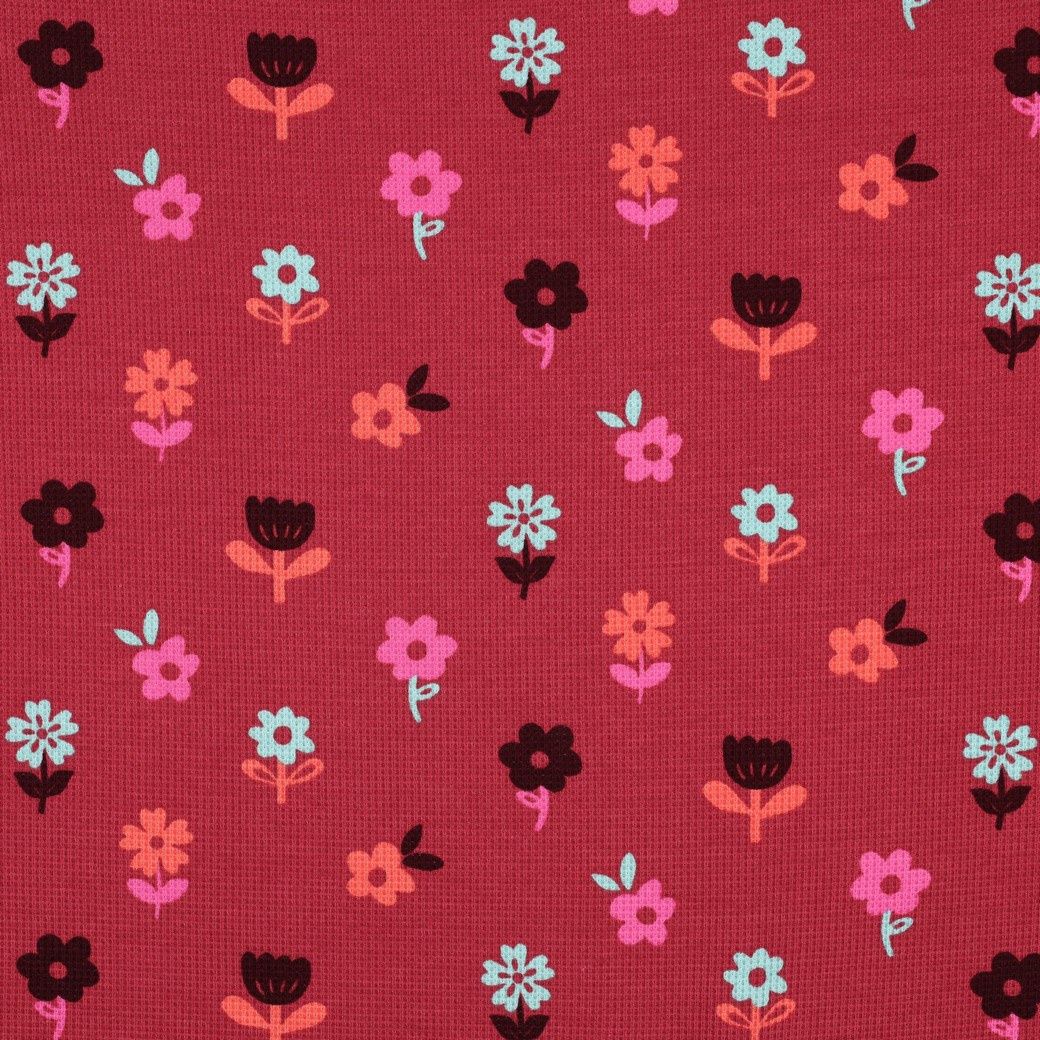 Wafel jersey|flowers|dark red