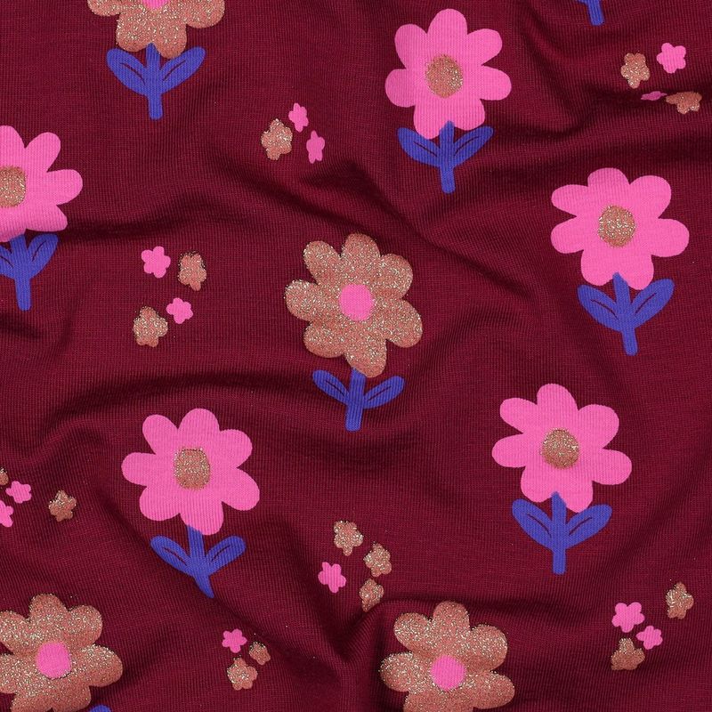 Jersey|glitter flowers|bordeaux