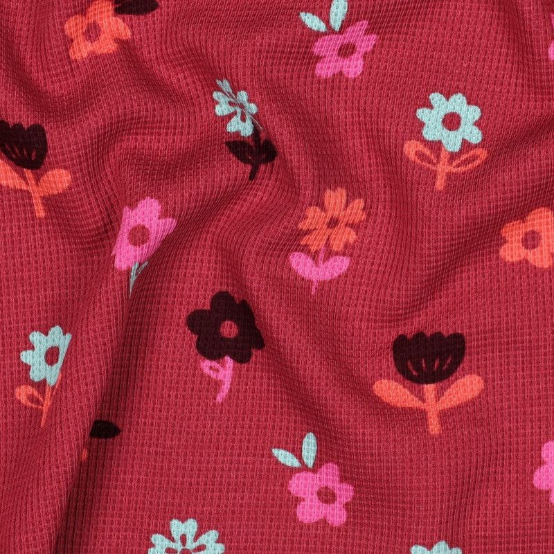 Wafel jersey|flowers|dark red