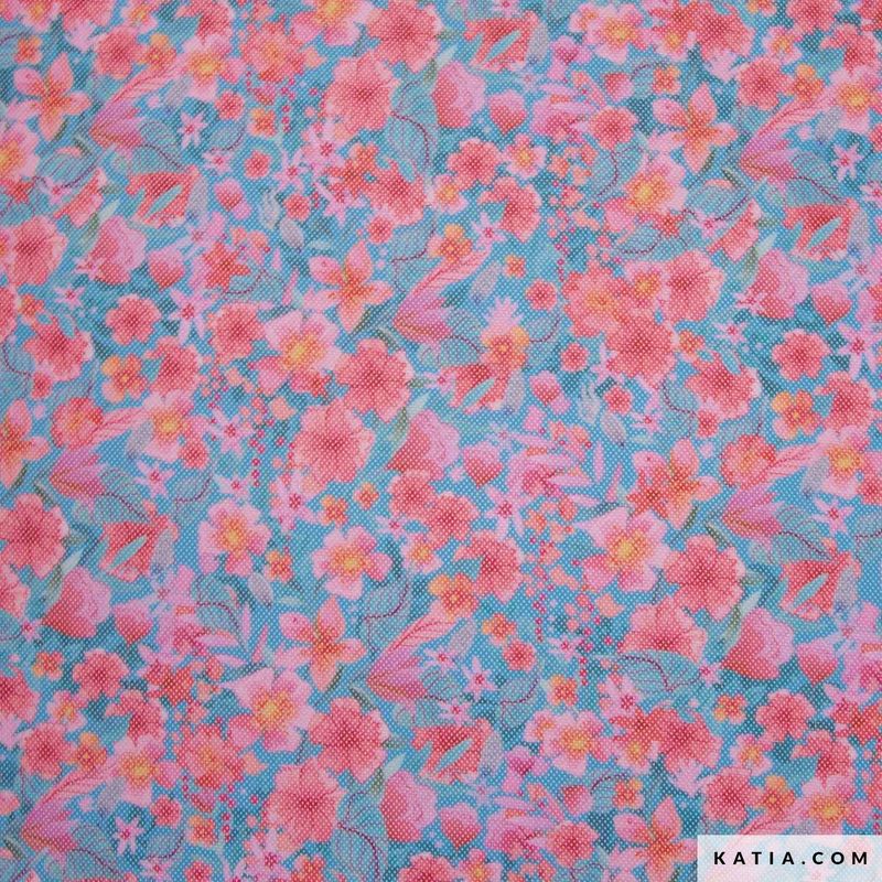 Fijne netstof met bloemenprint