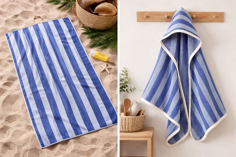 Badstof bamboe| micro terry|gestreept blauw