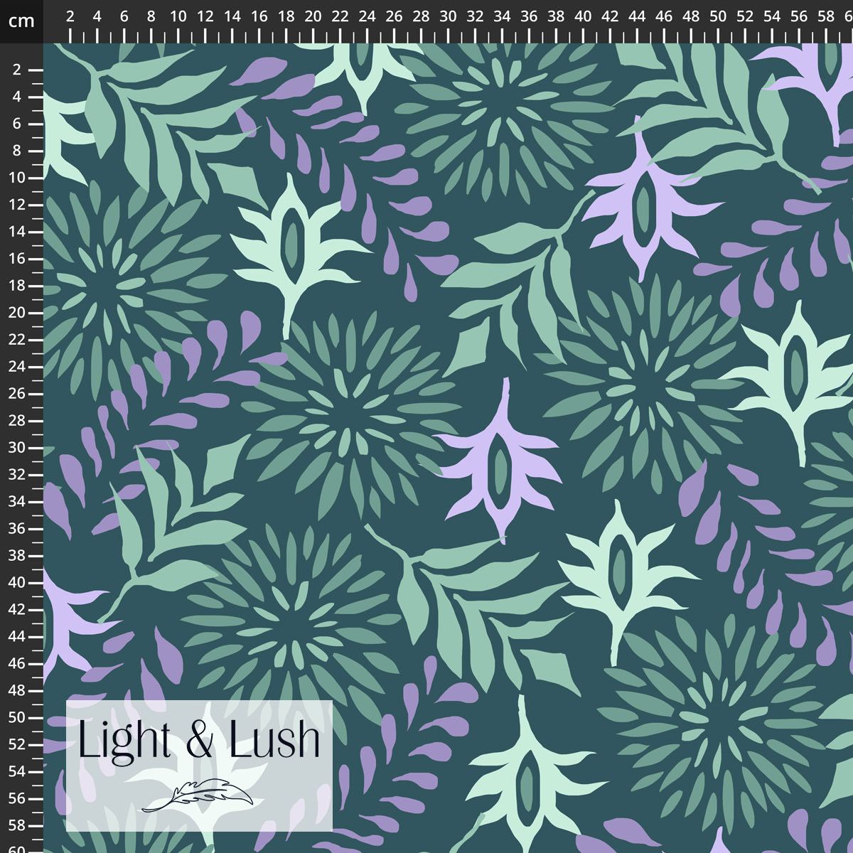 Viscose met bladprint licht lila groen
