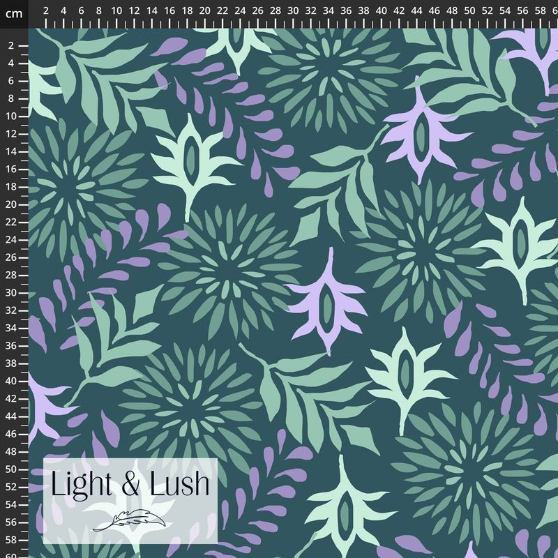 Viscose met bladprint licht lila groen