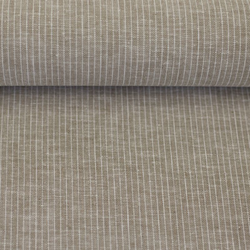 Linnen katoen fijne streepjes beige