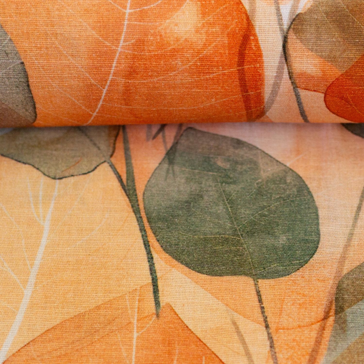 Linnen blend bladeren oranje/groen