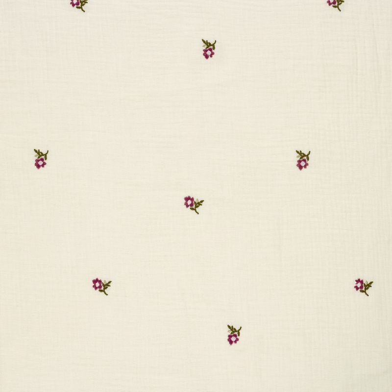 Geborduurde tetra|off white bloem rood