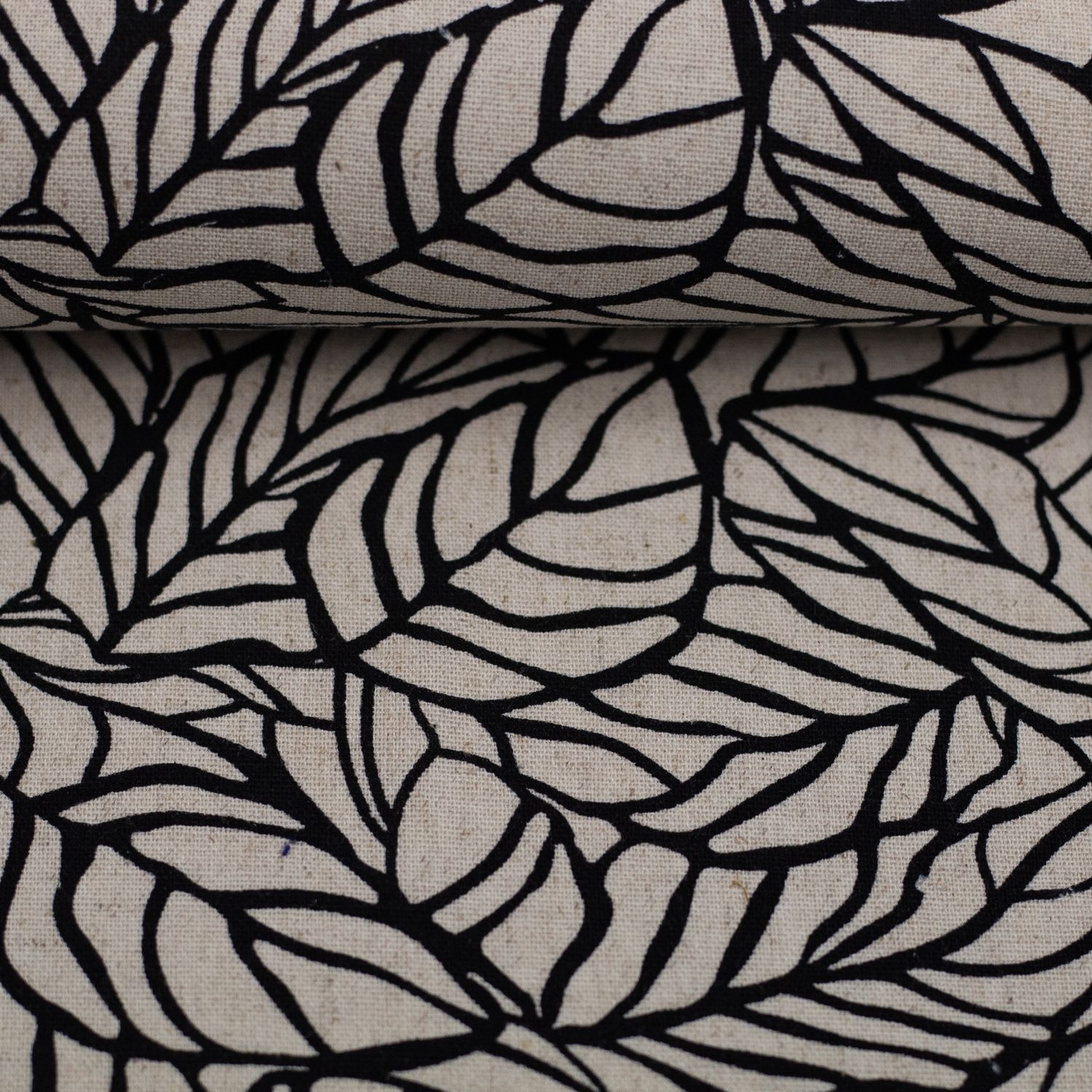 Linnen viscose|bladprint|naturel zwart