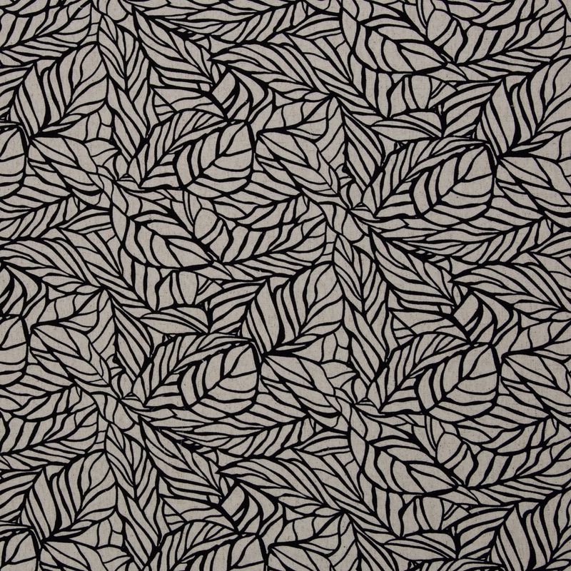 Linnen viscose|bladprint|naturel zwart