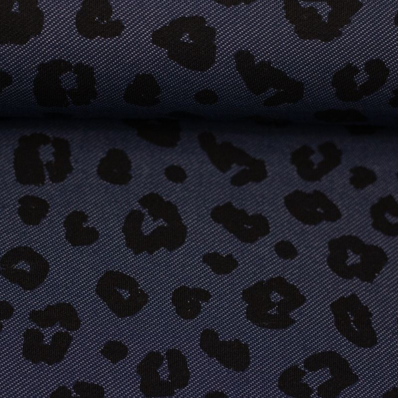 Jeans jersey|leopard| donkerblauw- zwart