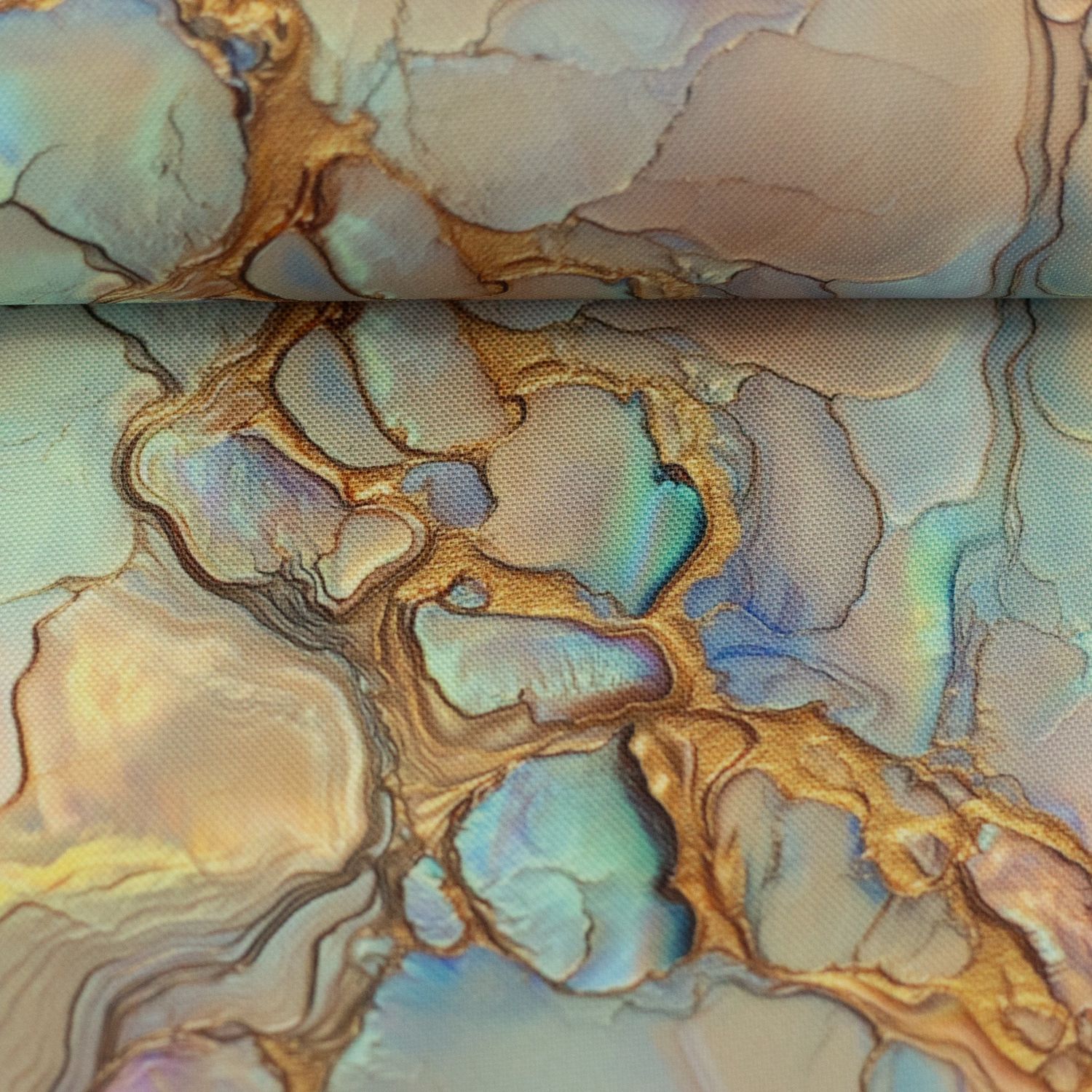 Canvas outdoor Oxford stof |Floowing bloom by Sarah Mariam | marmer effect blauw/goud