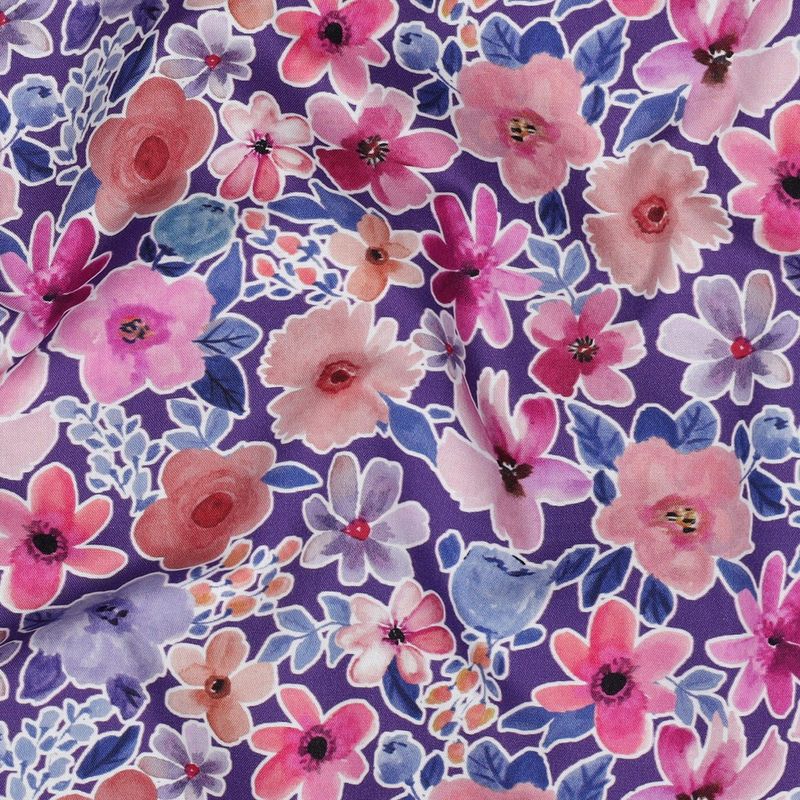 Katoen popline| bloemen paars