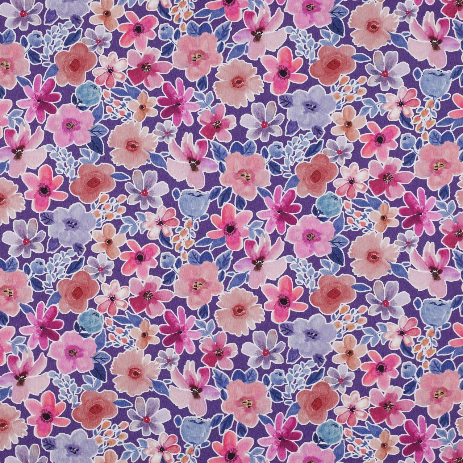 Katoen popline| bloemen paars