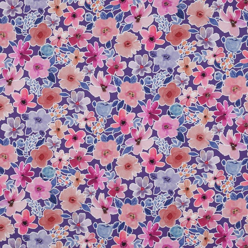 Katoen popline| bloemen paars