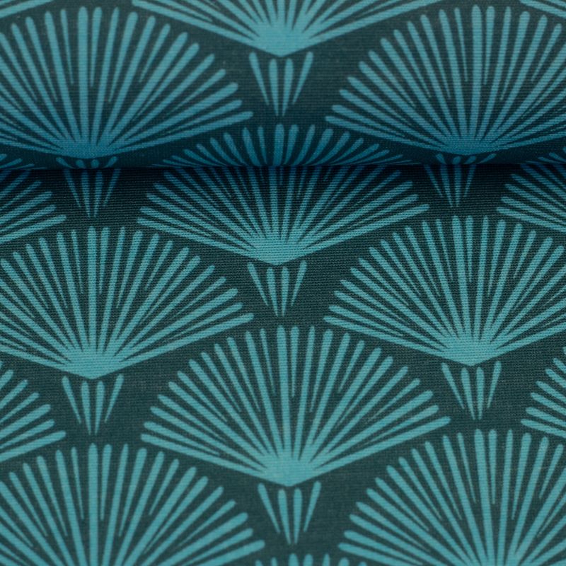 Waterbestendige stof | bladprint petrol - groen
