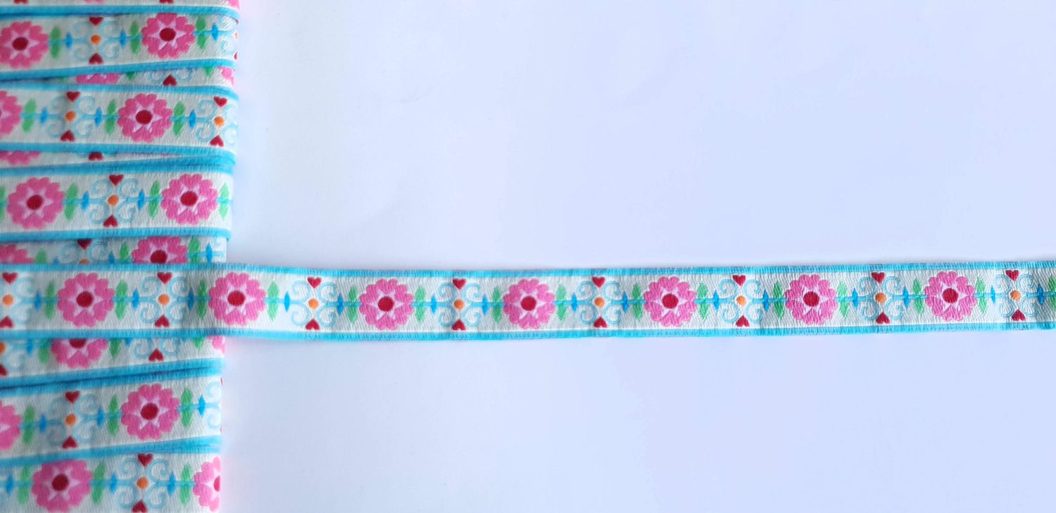 Geweven lint | romantic flower blue