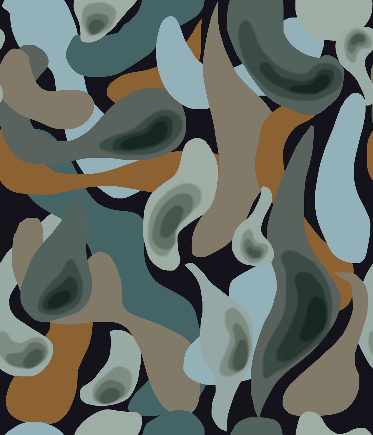 Viscose | abstracte print blauw en roest