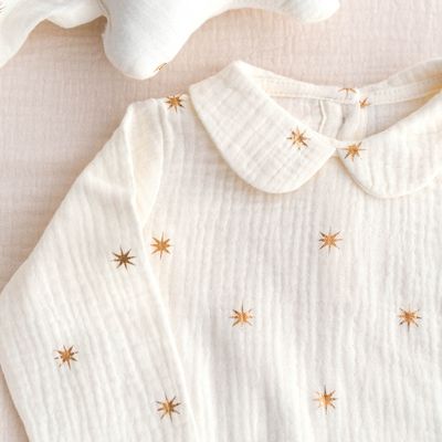 Tetra mousseline | off white met gouden sterren