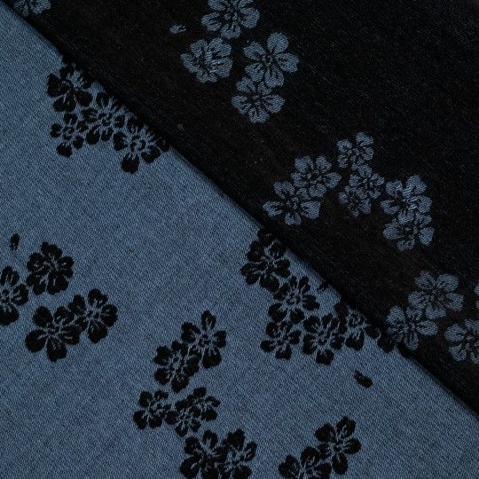 Chenille jacquard denim | blauw/zwart