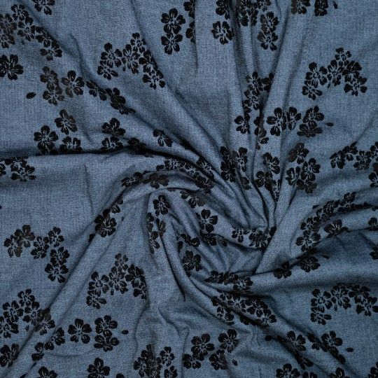 Chenille jacquard denim | blauw/zwart