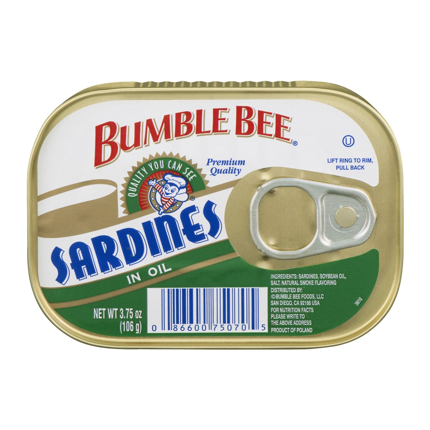 Bumble Bee Sardines in Oil, Gluten Free Food, High Protein Snacks, 3.75 oz. Can