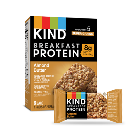 KIND Bar, Almond Butter Protein Breakfast Bar, Gluten free, 1.76 oz, 4 Snack Bars