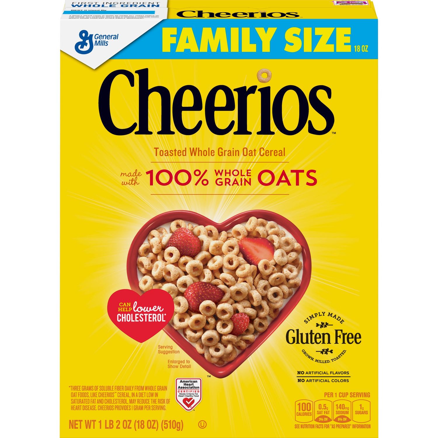 Cheerios, Gluten Free, Breakfast Cereal, 18 oz Box
