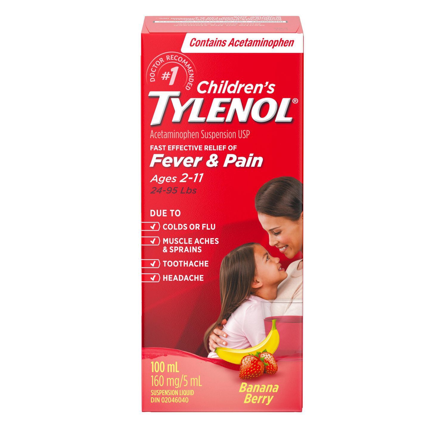 Tylenol Children's Acetaminophen Suspension Liquid, 100 ml, Strawberry Banana Twist