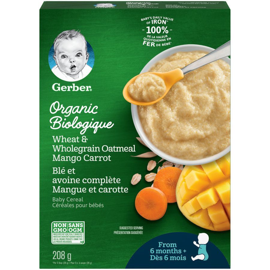 Baby Cereal Organic, 208 g, Whot &amp; Wholegrain Oatmeal Mango Carrot