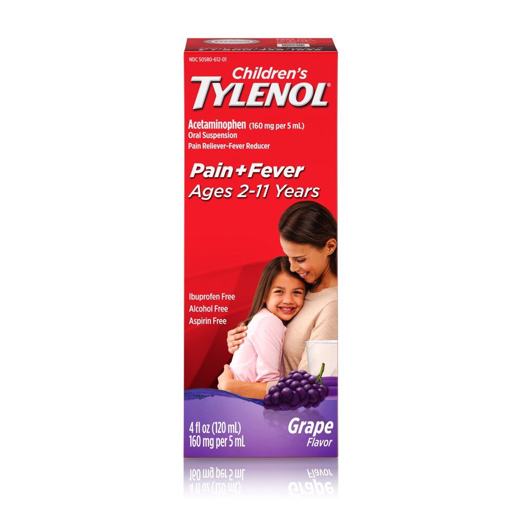 Children&#39;s Tylenol Pain + Fever Relief Cold Medicine, Grape, 4 fl. oz