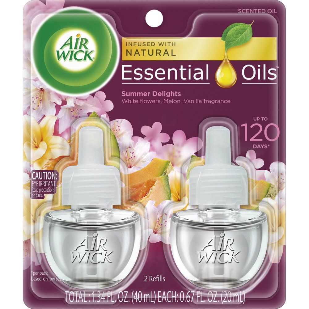 Air Wick Life Scents Scented Oil Plug in Air Freshener Refills, Summer Delights with White Flowers - Melon &amp; Vanilla Scent - 2ct