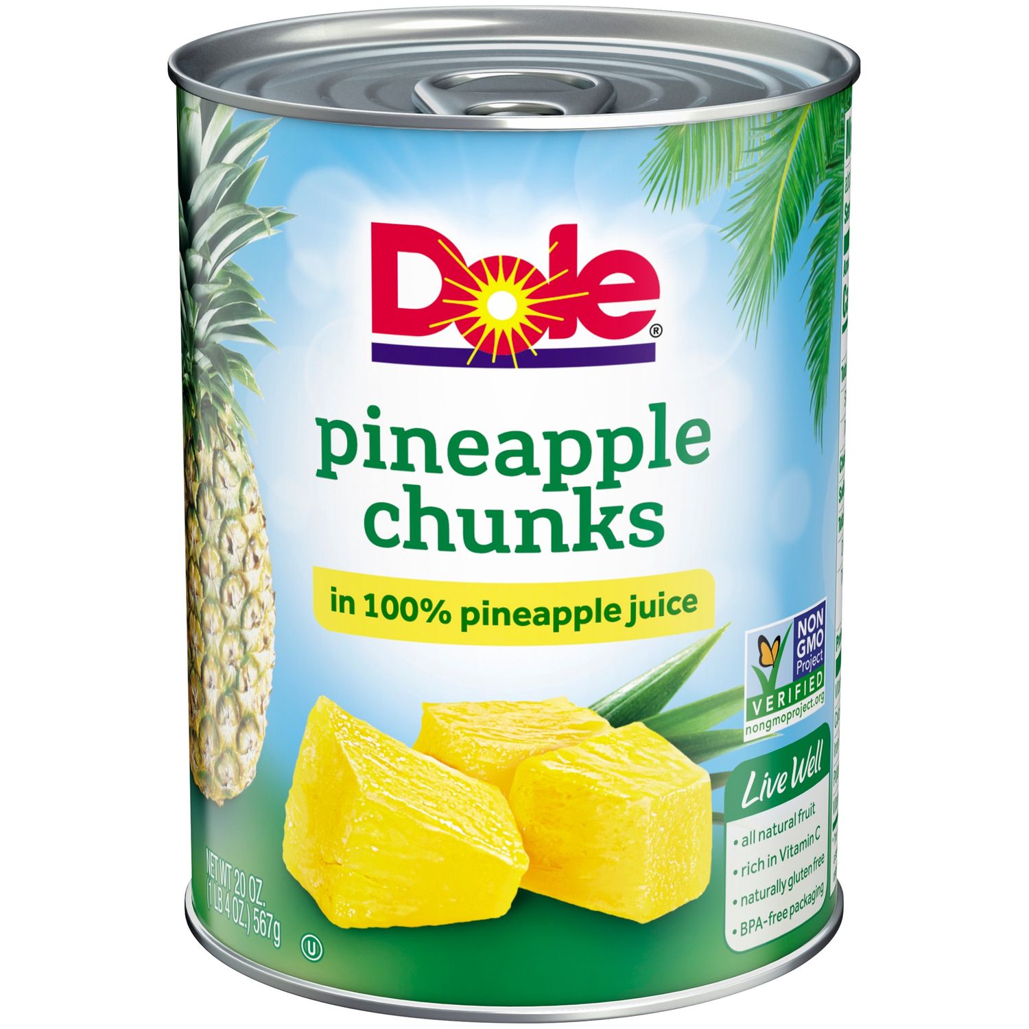Dole Pineapple Chunks in 100% Pineapple Juice, Canned Pineapple, 20 Oz