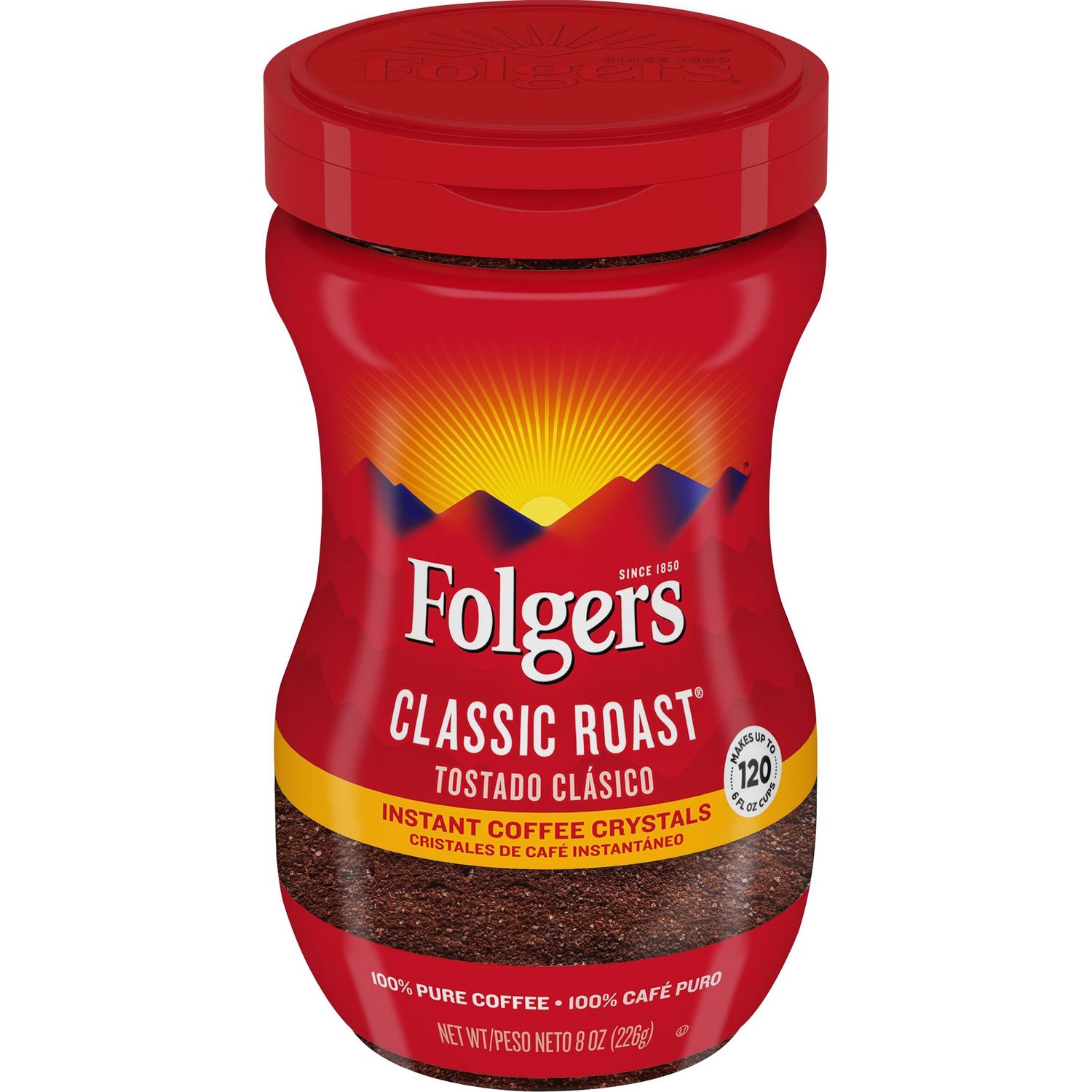 Folgers Classic Roast Instant Coffee Crystals, 8-Ounce Jar