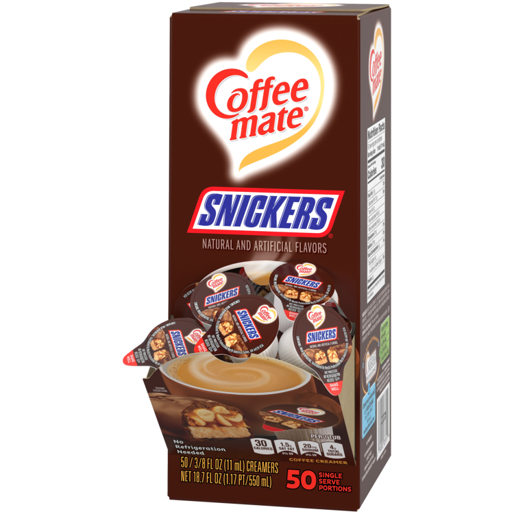 Coffee Mate Snickers Liquid Coffee Creamer Singles, Lactose-Free, 0.375 oz,