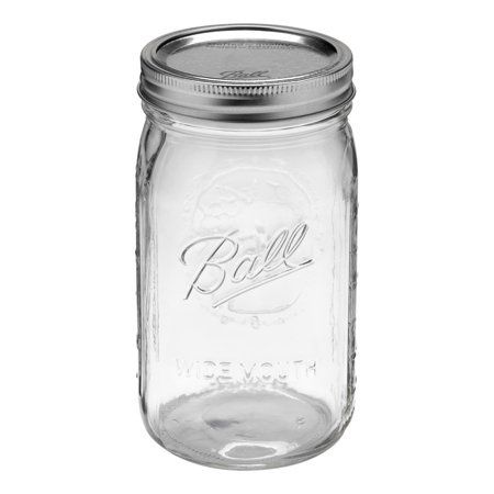 Ball Glass Mason Jar With Lid &amp; Band, Wide Mouth, 32 Ounces
